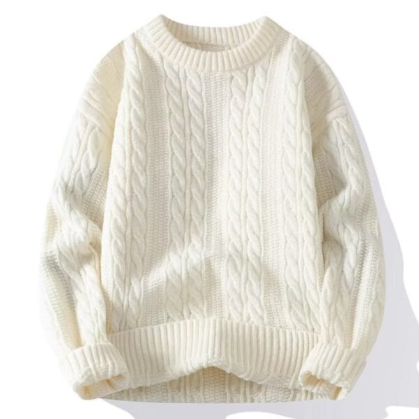 0.35 A new winter 2025 Japanese retro twisted rope braided loose and simple solid color pullover men's round-neck sweater