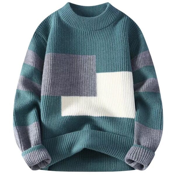 005 2025 Fashion splicing color matching pullover sweater round neck sweater