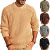 European and American new men's solid color long sleeved round neck fashionable sweater loose American retro knit sweater