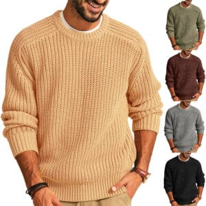 11 European and American new men's solid color long sleeved round neck fashionable sweater loose American retro knit sweater