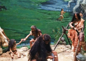 Primitive people used animal skins as cloth and animal bones as needles