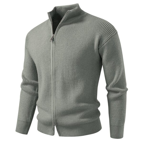 Men's autumn and winter thick standing collar double zipper long sleeved sweater jacket