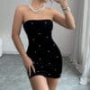 Foreign trade European and American dress 2025 summer sexy sleeveless shoulder bag hip skirt with bubble bead short skirt for women