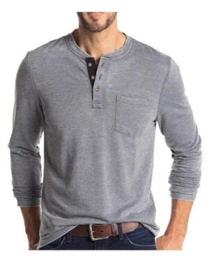 灰色 European and American men's long sleeved round neck T-shirt men's base shirt men's T-shirt round neck top