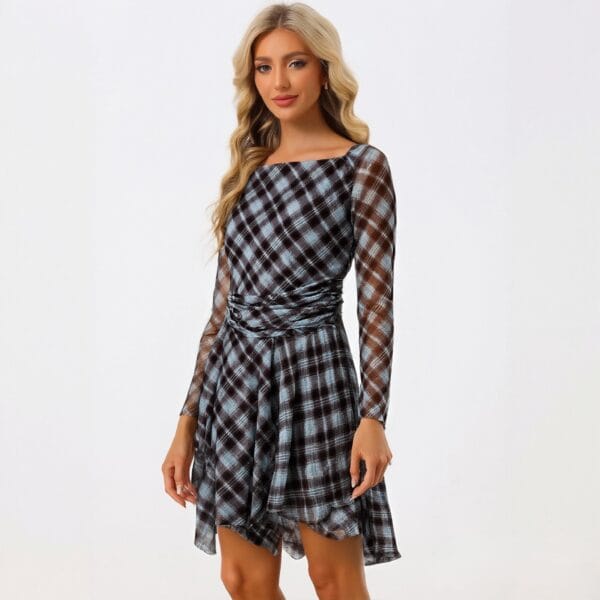 2025 Customized Fashion Women's Sweet Cool Style Square Collar Checkered A-line Skirt