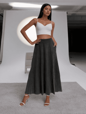 M11-4 2025 Women's fashion simple pure cotton pleated grey A-line skirt skirt