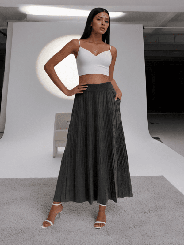 2025 Women's fashion simple pure cotton pleated grey A-line skirt skirt