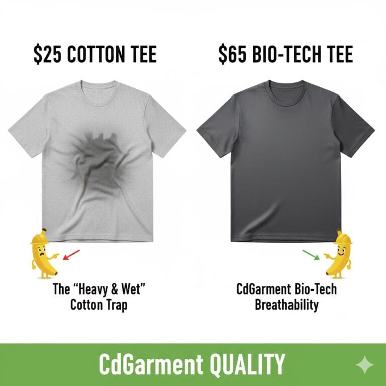 The comparison of budget 100% Carded Cotton vs CdGarment Bamboo Modal on a tee shirt