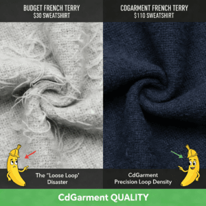 the comparison of Budget French Terry vs CdGarment QUALITY