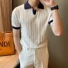 Summer silk breathable jacquard collarless short-sleeved knitted shirt for men - Korean style